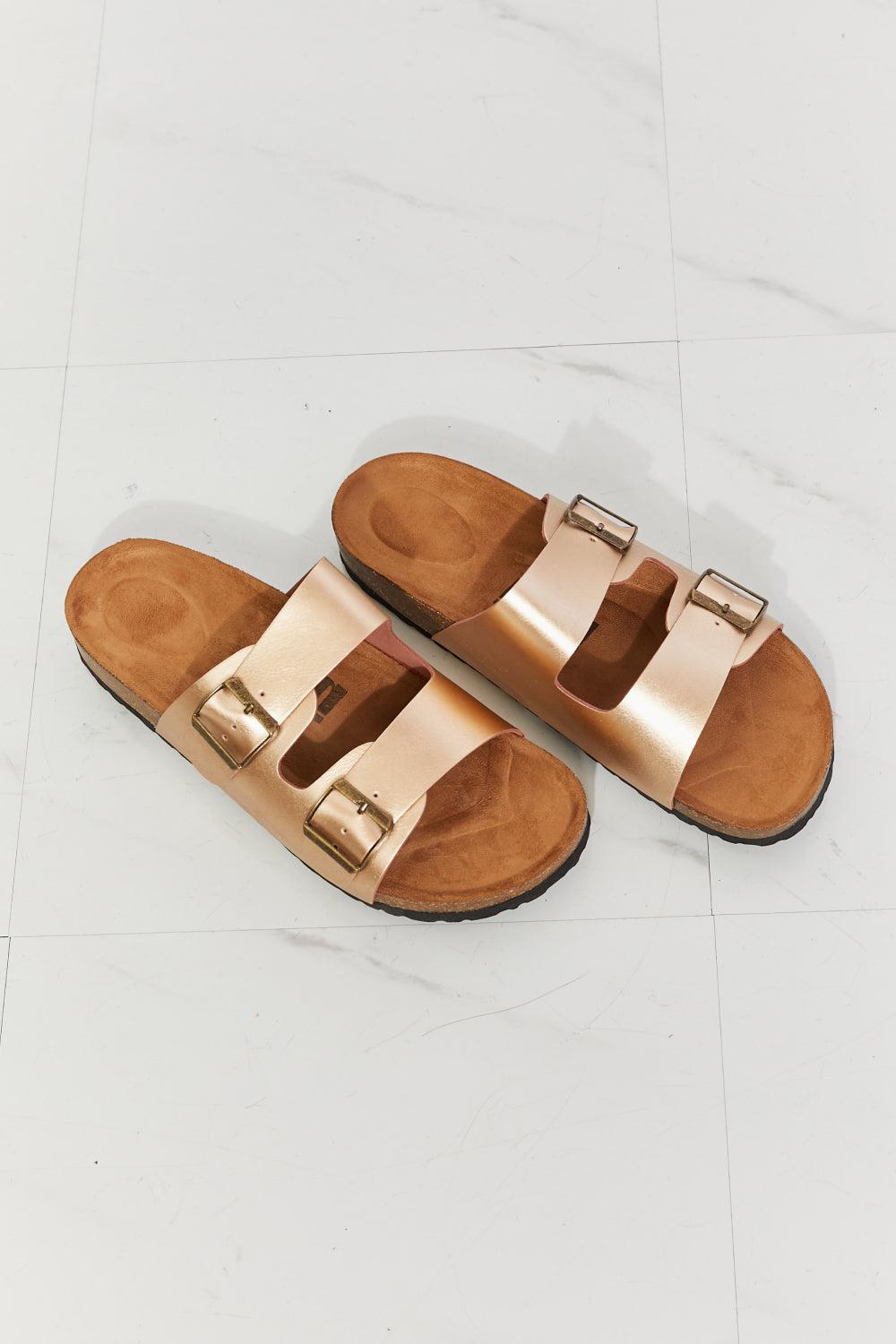 MMShoes Best Life Double-Banded Slide Sandal in Gold BLUE ZONE PLANET