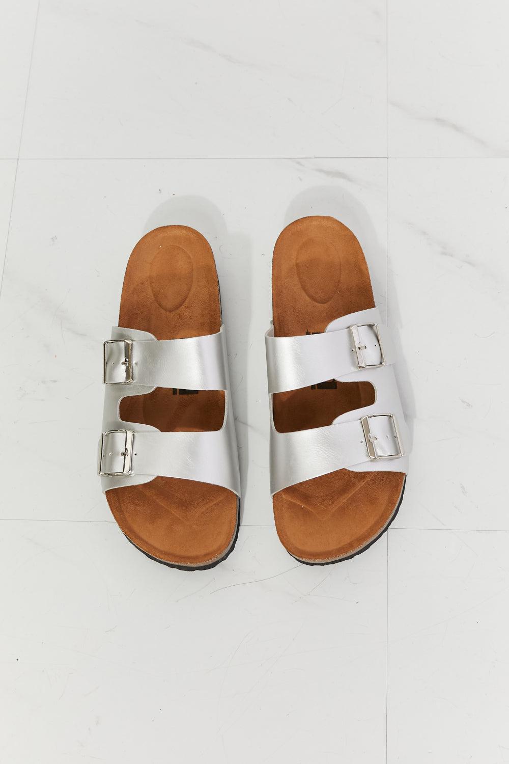 MMShoes Best Life Double-Banded Slide Sandal in Silver BLUE ZONE PLANET
