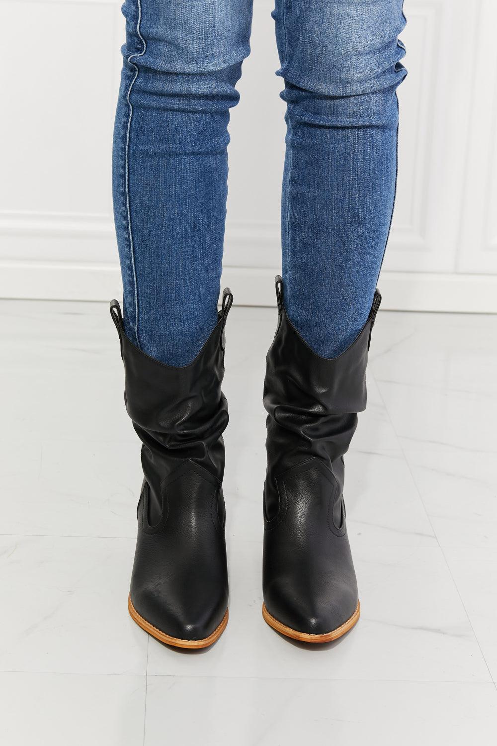 MMShoes Better in Texas Scrunch Cowboy Boots in Black BLUE ZONE PLANET