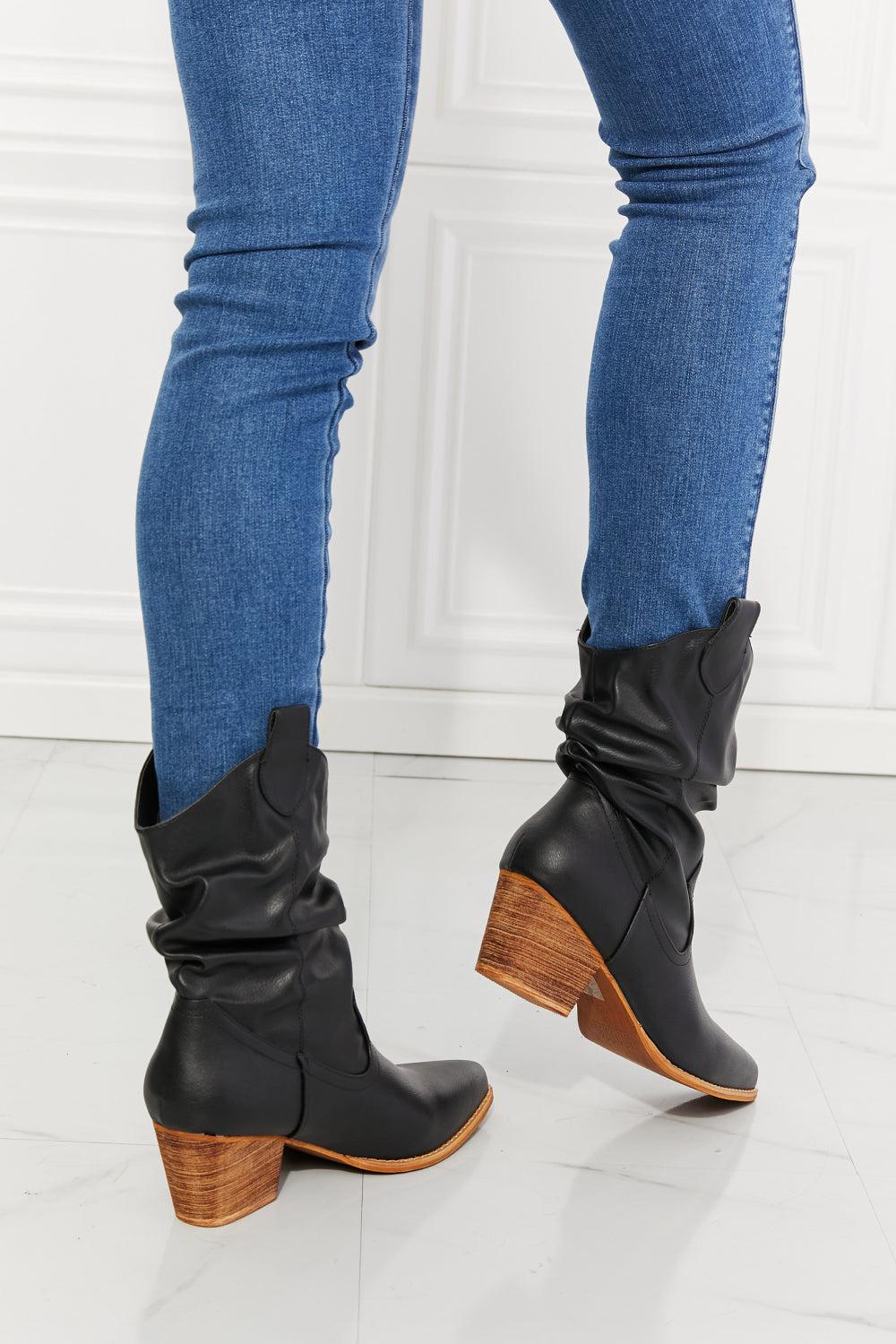 MMShoes Better in Texas Scrunch Cowboy Boots in Black BLUE ZONE PLANET