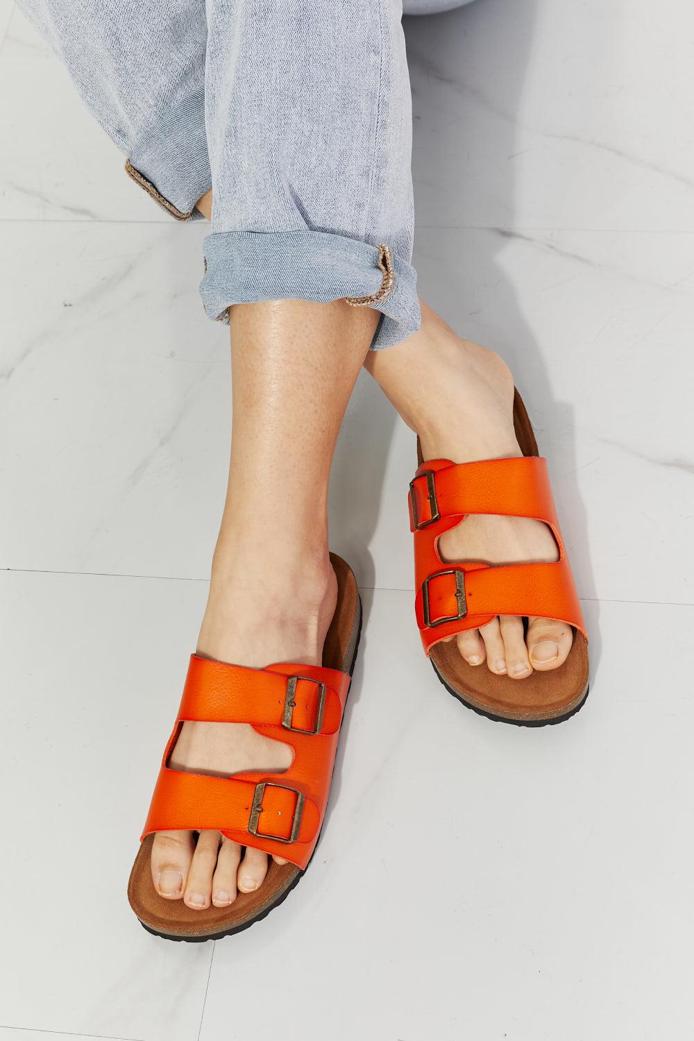 MMShoes Feeling Alive Double Banded Slide Sandals in Orange BLUE ZONE PLANET