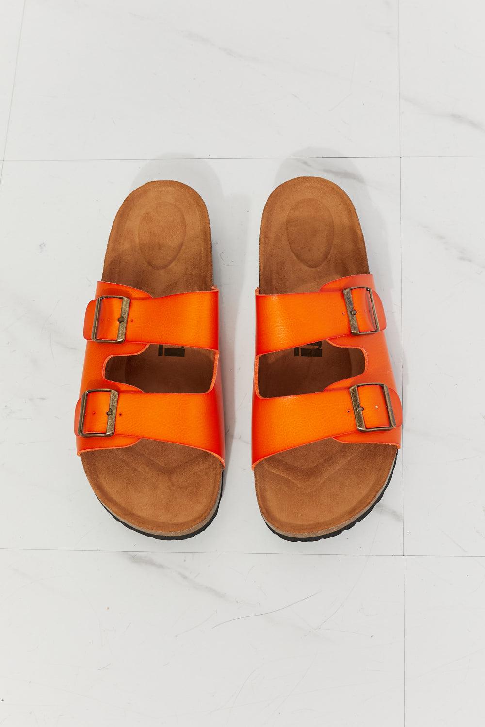 MMShoes Feeling Alive Double Banded Slide Sandals in Orange BLUE ZONE PLANET