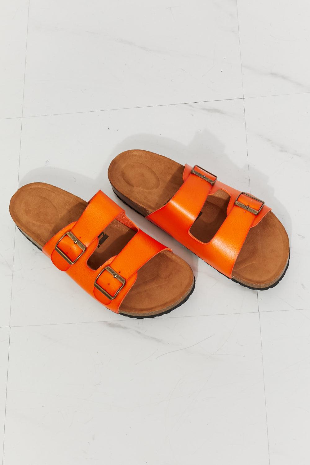 MMShoes Feeling Alive Double Banded Slide Sandals in Orange BLUE ZONE PLANET