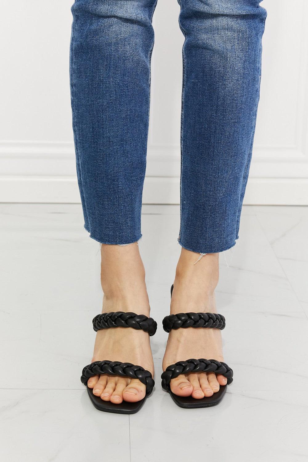 MMShoes In Love Double Braided Block Heel Sandal in Black BLUE ZONE PLANET