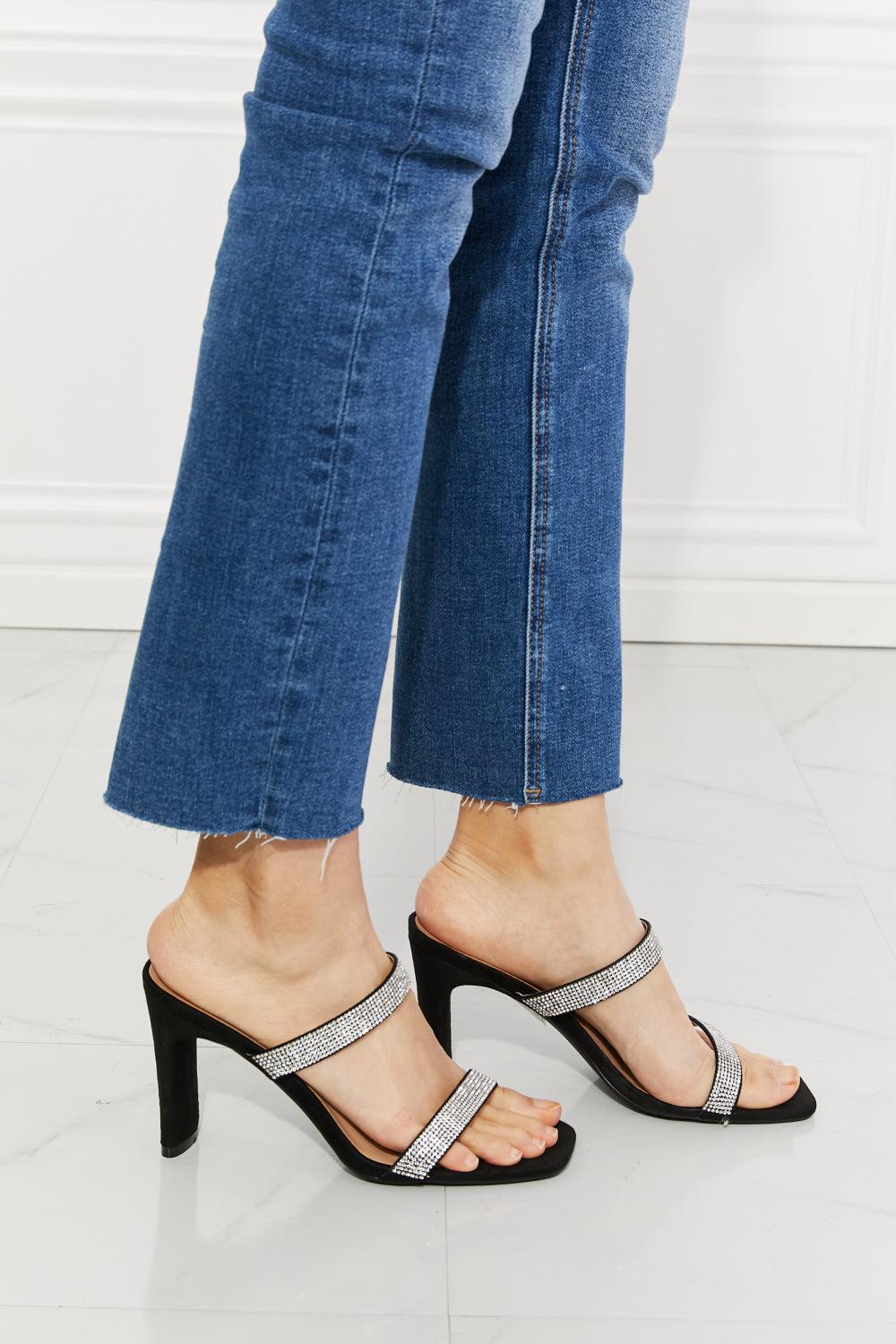 MMShoes Leave A Little Sparkle Rhinestone Block Heel Sandal in Black BLUE ZONE PLANET