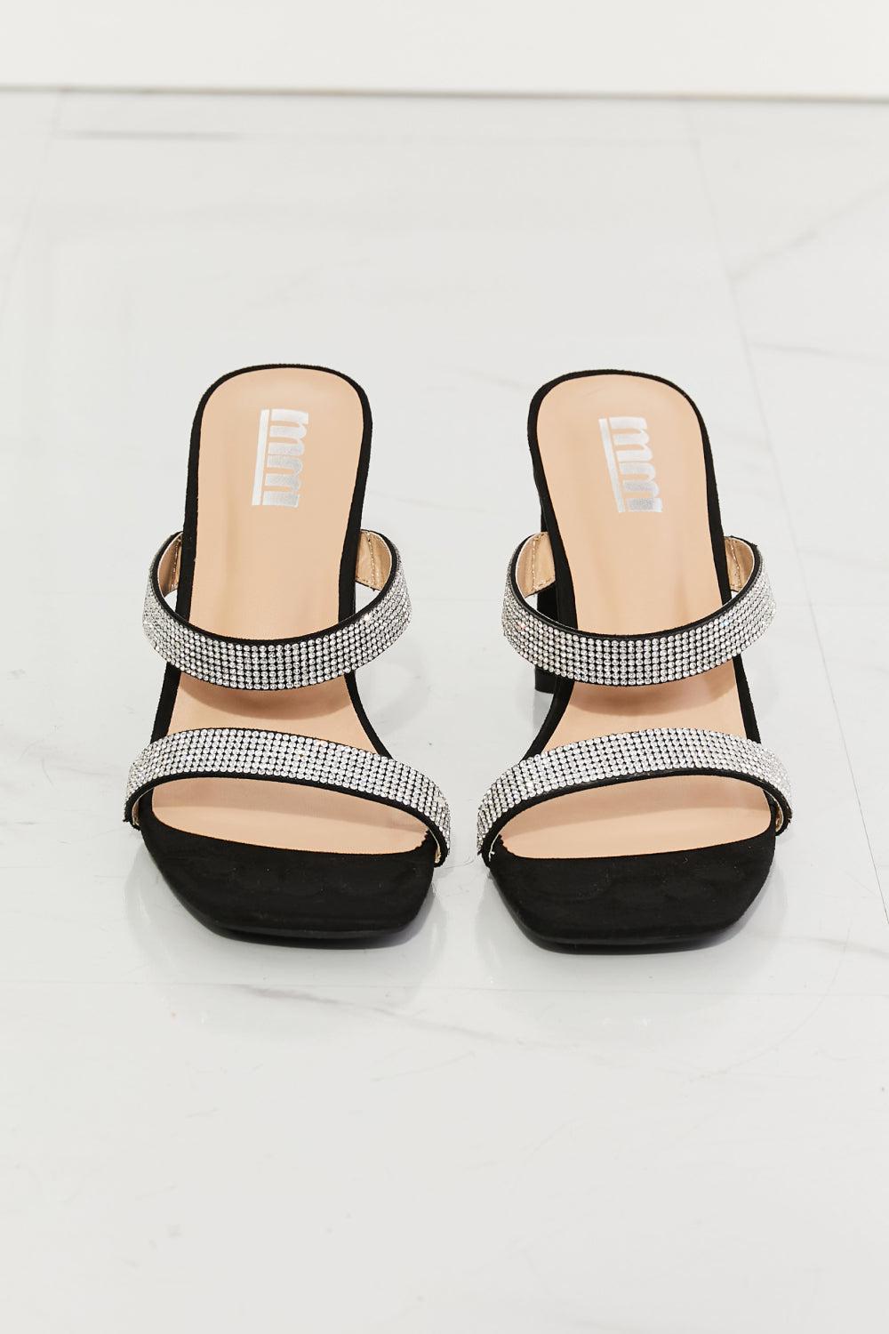 MMShoes Leave A Little Sparkle Rhinestone Block Heel Sandal in Black BLUE ZONE PLANET
