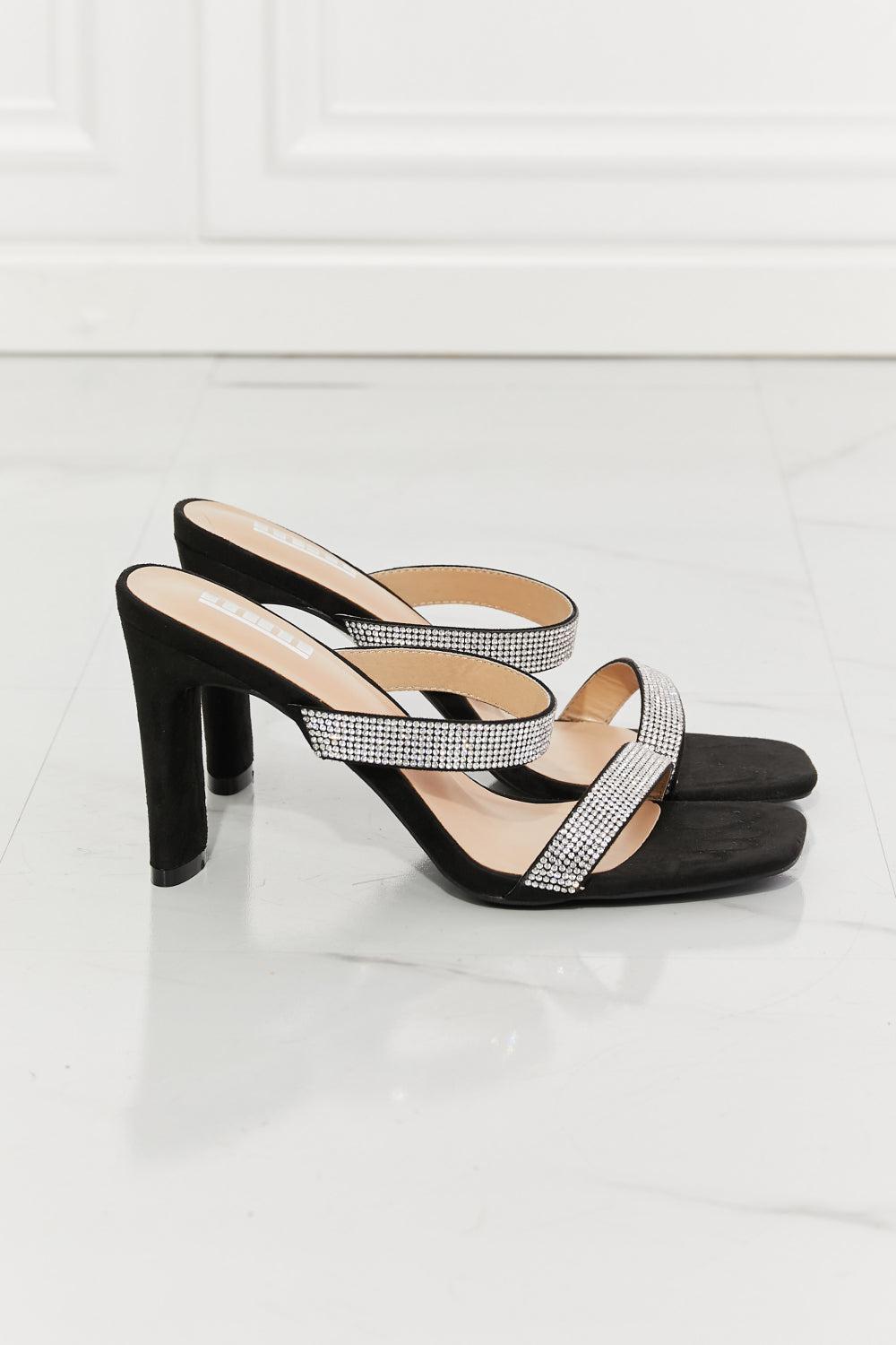 MMShoes Leave A Little Sparkle Rhinestone Block Heel Sandal in Black BLUE ZONE PLANET