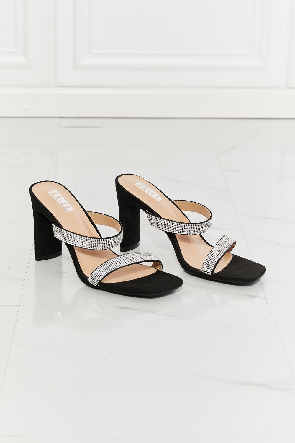 MMShoes Leave A Little Sparkle Rhinestone Block Heel Sandal in Black BLUE ZONE PLANET