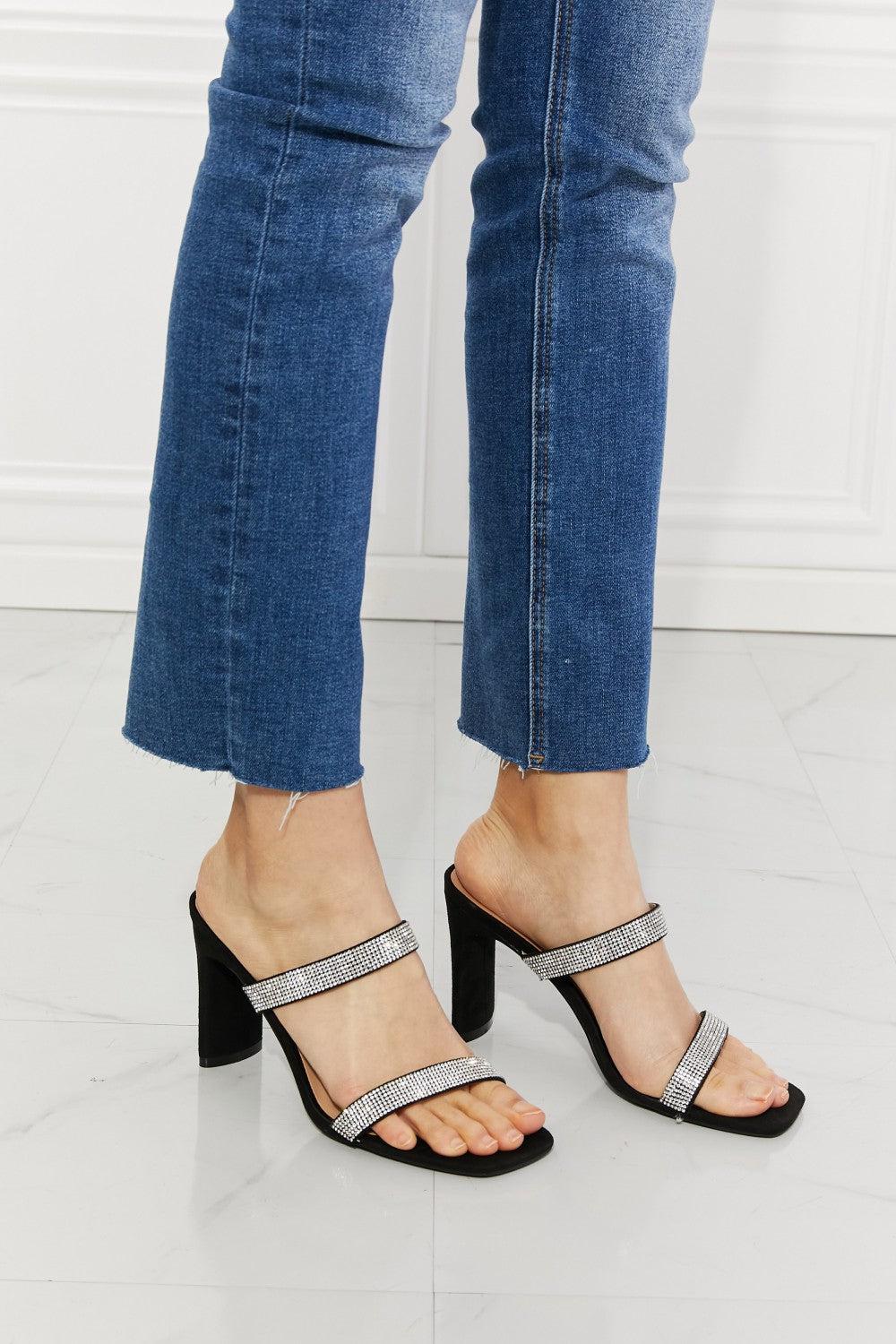 MMShoes Leave A Little Sparkle Rhinestone Block Heel Sandal in Black BLUE ZONE PLANET