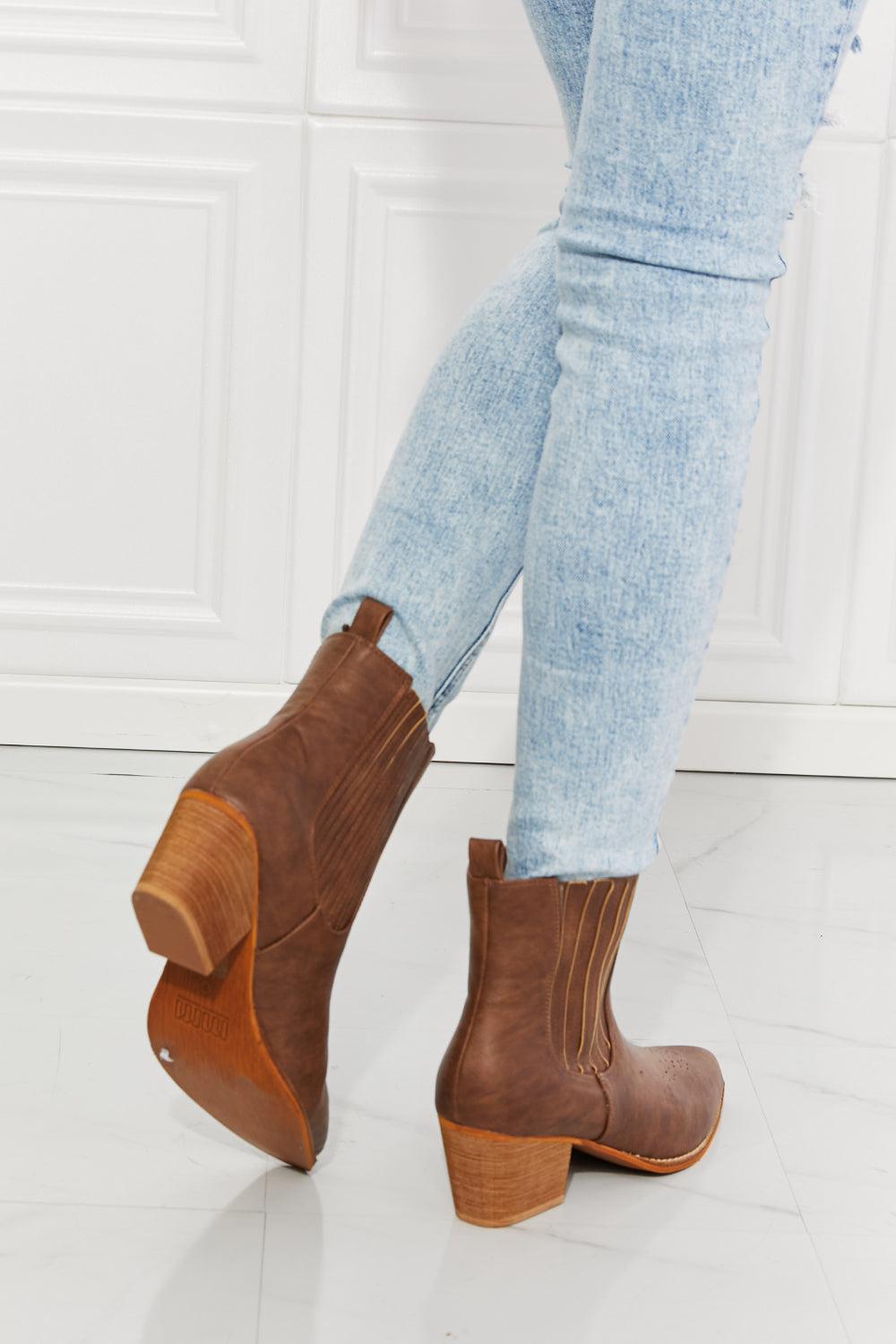 MMShoes Love the Journey Stacked Heel Chelsea Boot in Chestnut BLUE ZONE PLANET