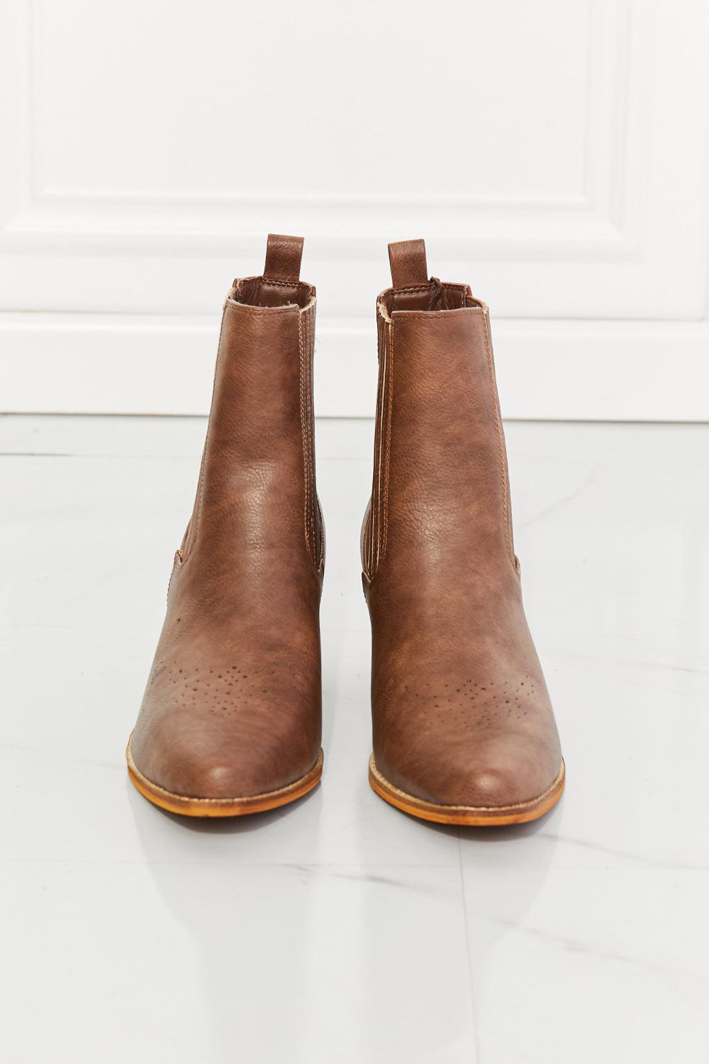 MMShoes Love the Journey Stacked Heel Chelsea Boot in Chestnut BLUE ZONE PLANET