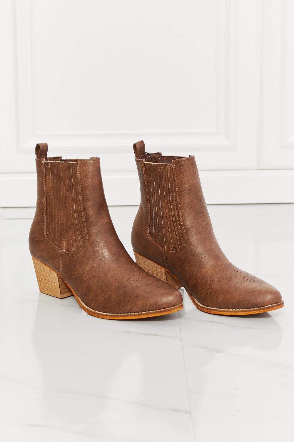 MMShoes Love the Journey Stacked Heel Chelsea Boot in Chestnut BLUE ZONE PLANET