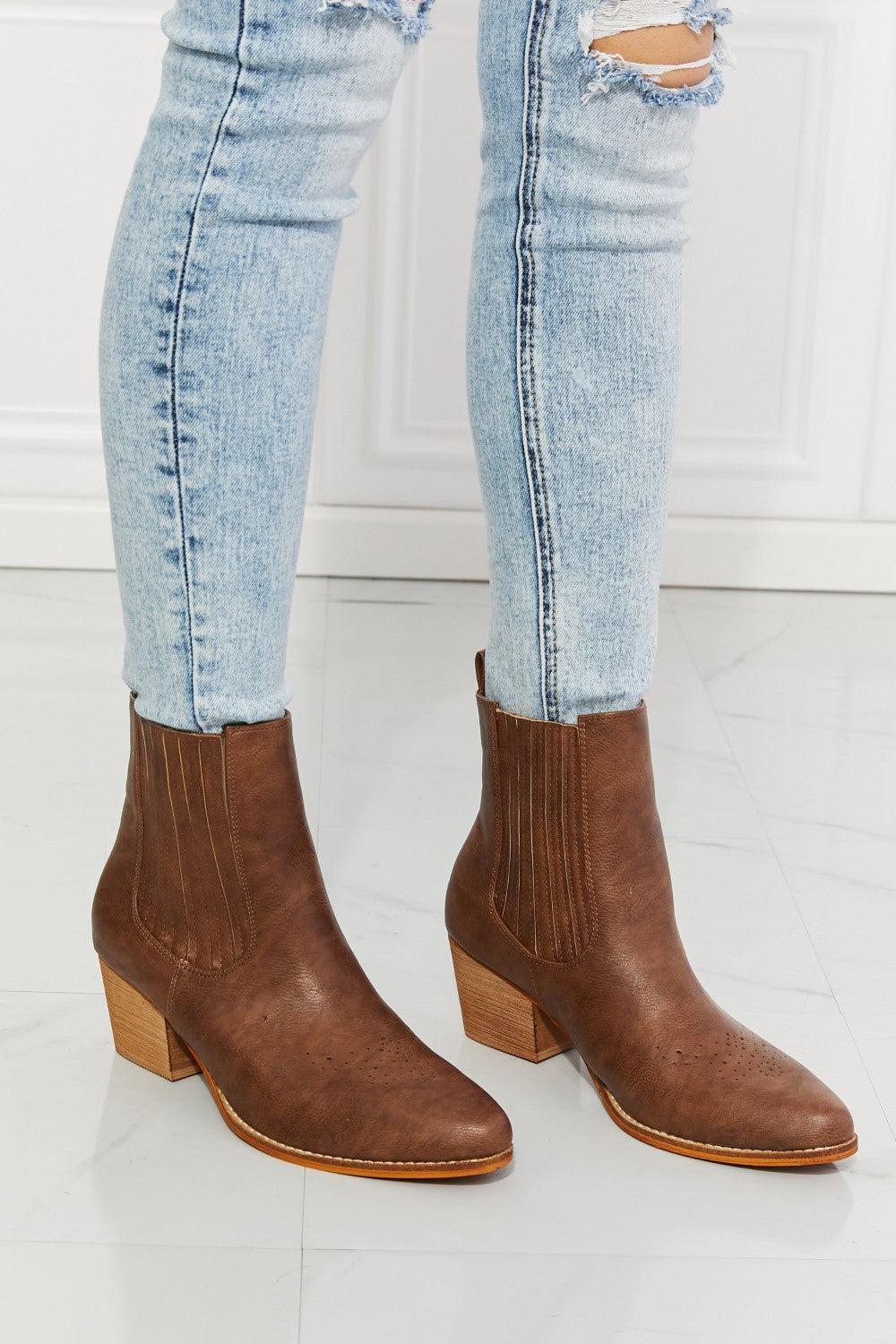 MMShoes Love the Journey Stacked Heel Chelsea Boot in Chestnut BLUE ZONE PLANET