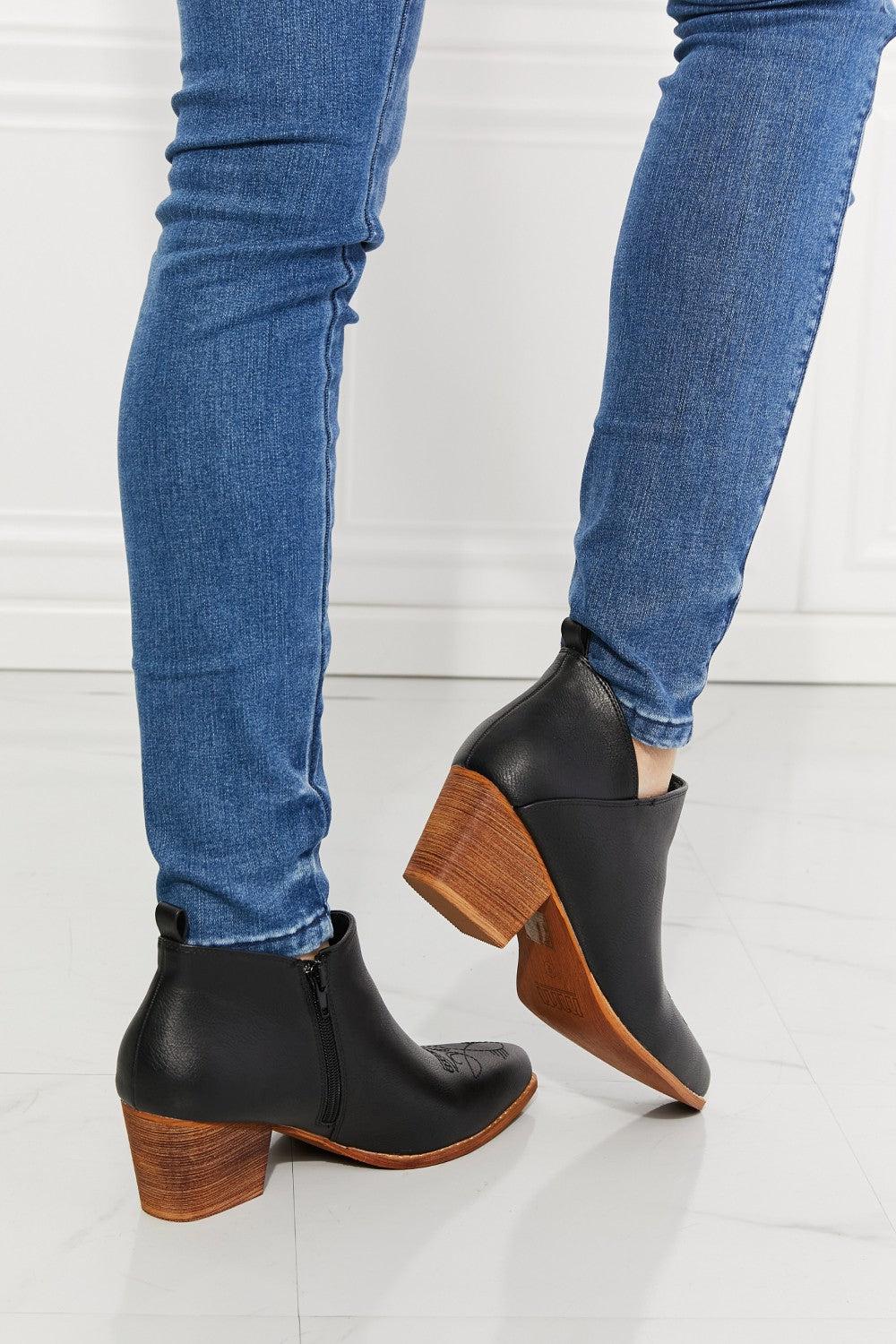 MMShoes Trust Yourself Embroidered Crossover Cowboy Bootie in Black BLUE ZONE PLANET
