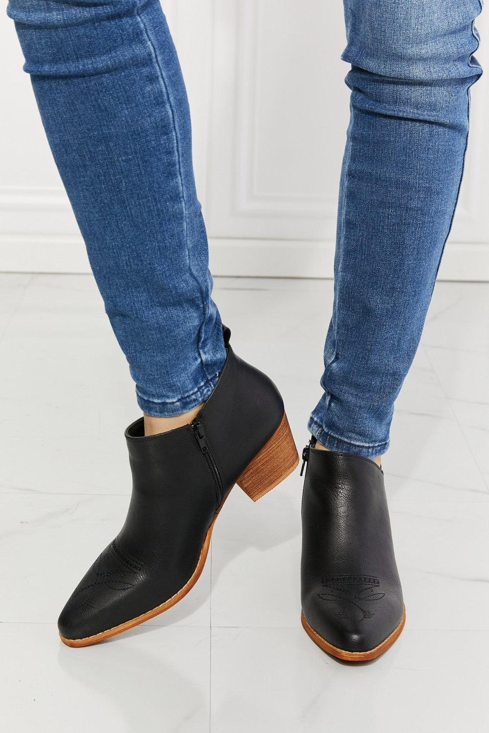 MMShoes Trust Yourself Embroidered Crossover Cowboy Bootie in Black BLUE ZONE PLANET