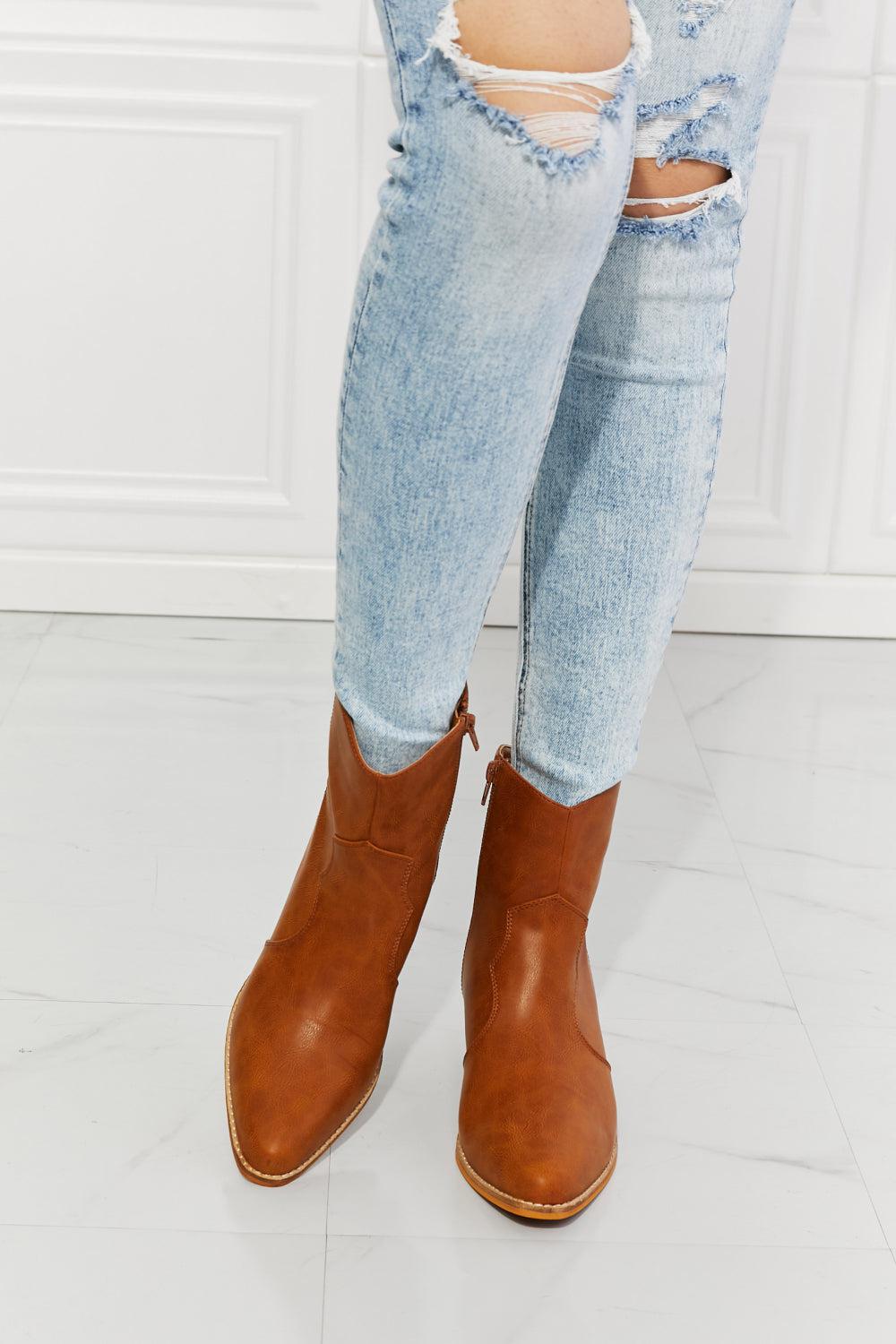 MMShoes Watertower Town Faux Leather Western Ankle Boots in Ochre BLUE ZONE PLANET
