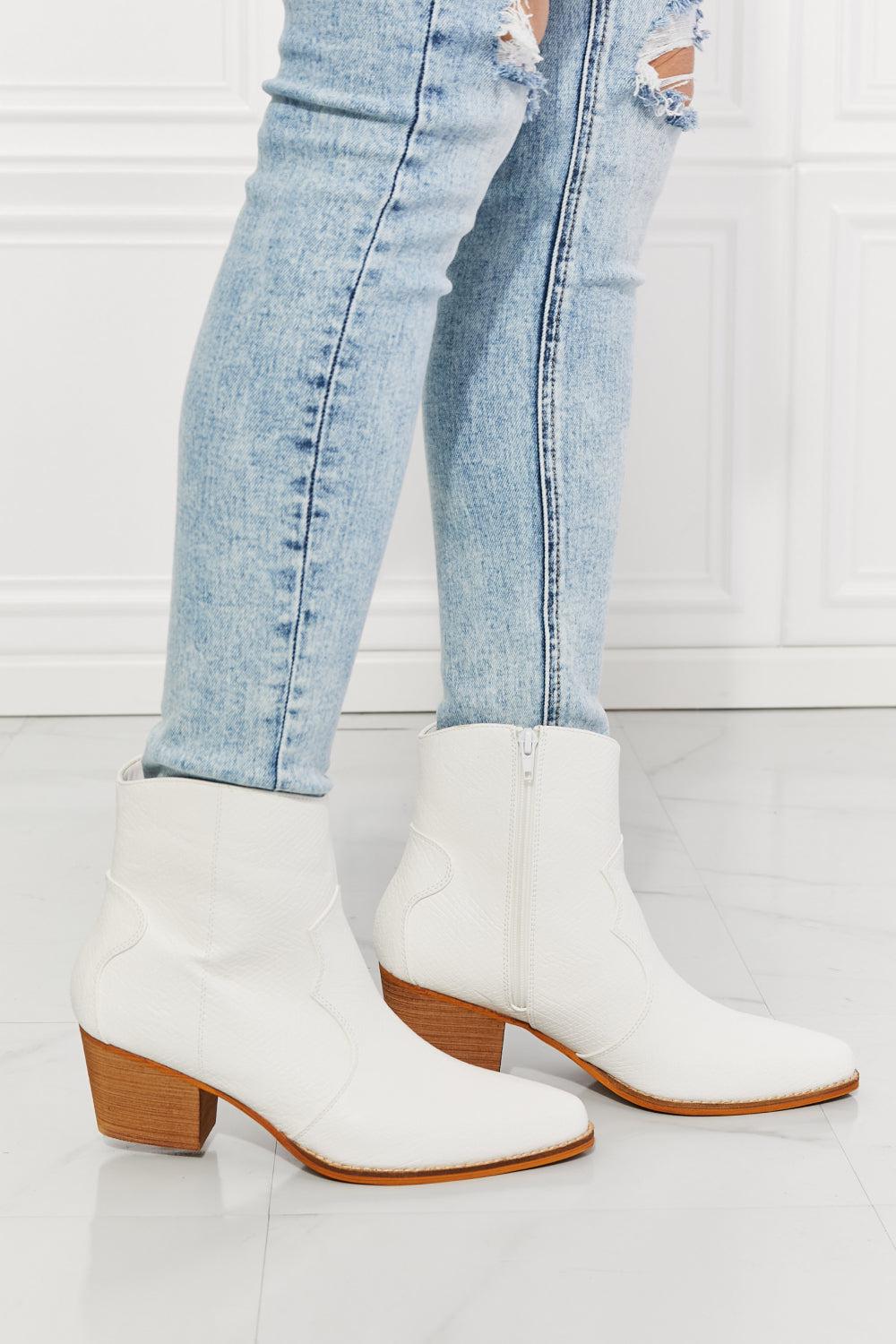 MMShoes Watertower Town Faux Leather Western Ankle Boots in White BLUE ZONE PLANET