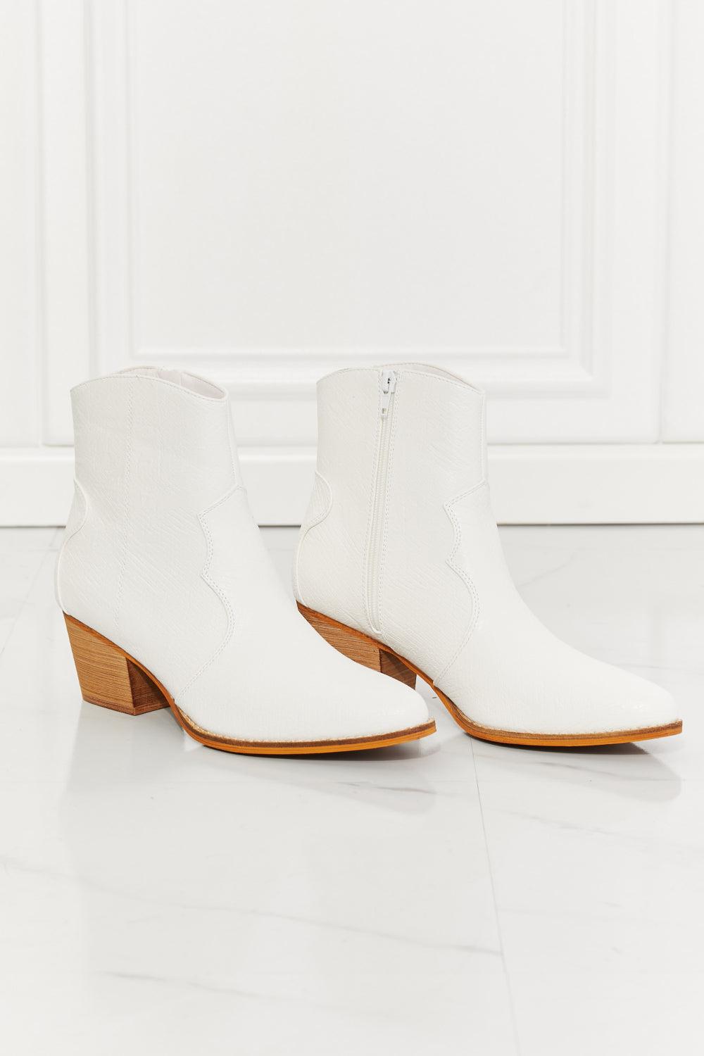 MMShoes Watertower Town Faux Leather Western Ankle Boots in White BLUE ZONE PLANET