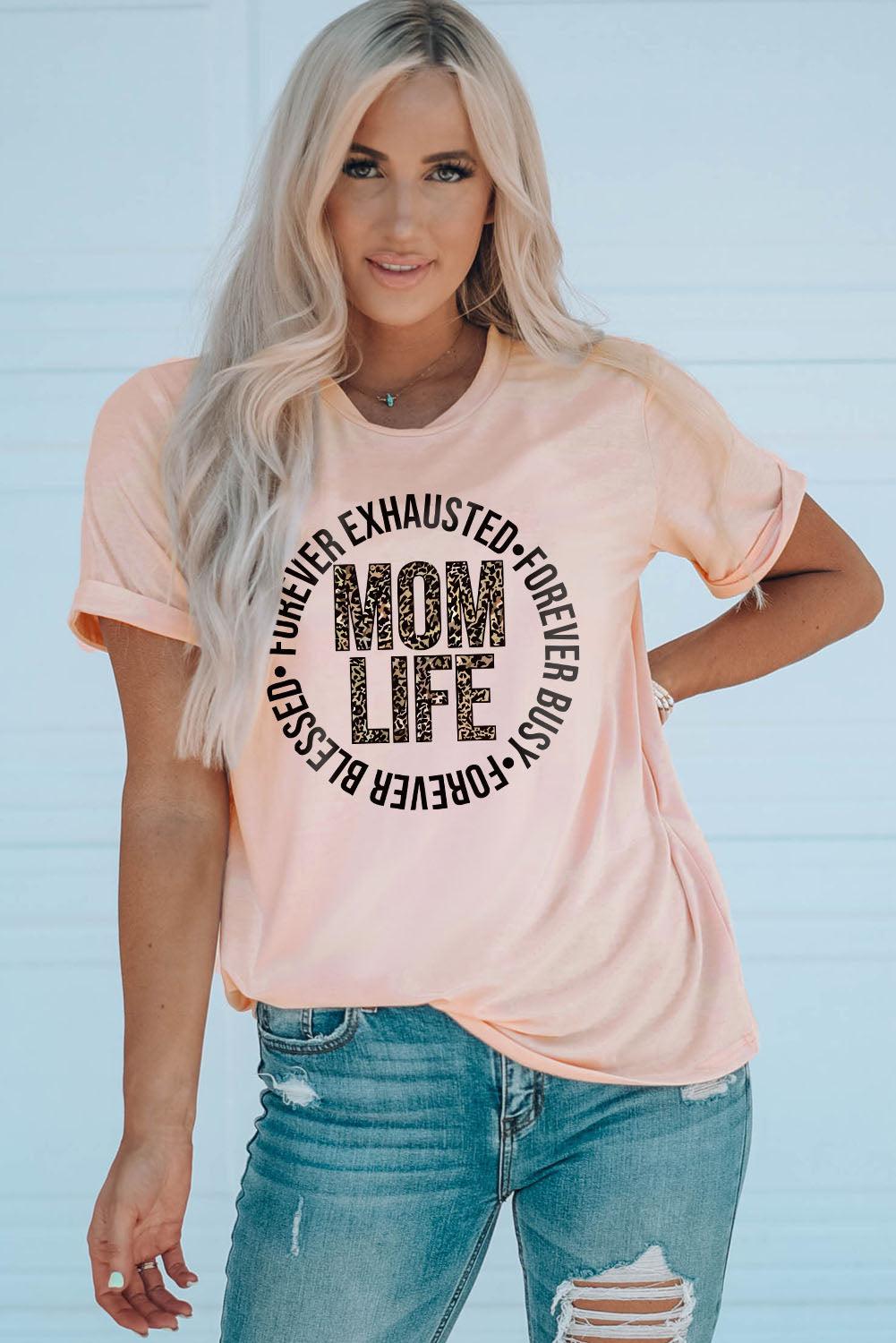 MOM LIFE Leopard Graphic Cuffed Tee BLUE ZONE PLANET