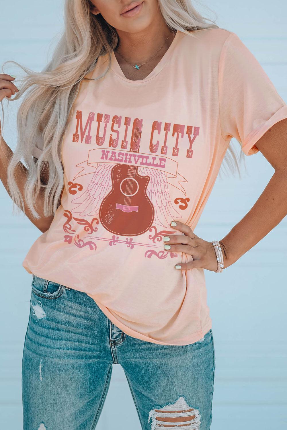MUSIC CITY Cuffed Short Sleeve Tee BLUE ZONE PLANET