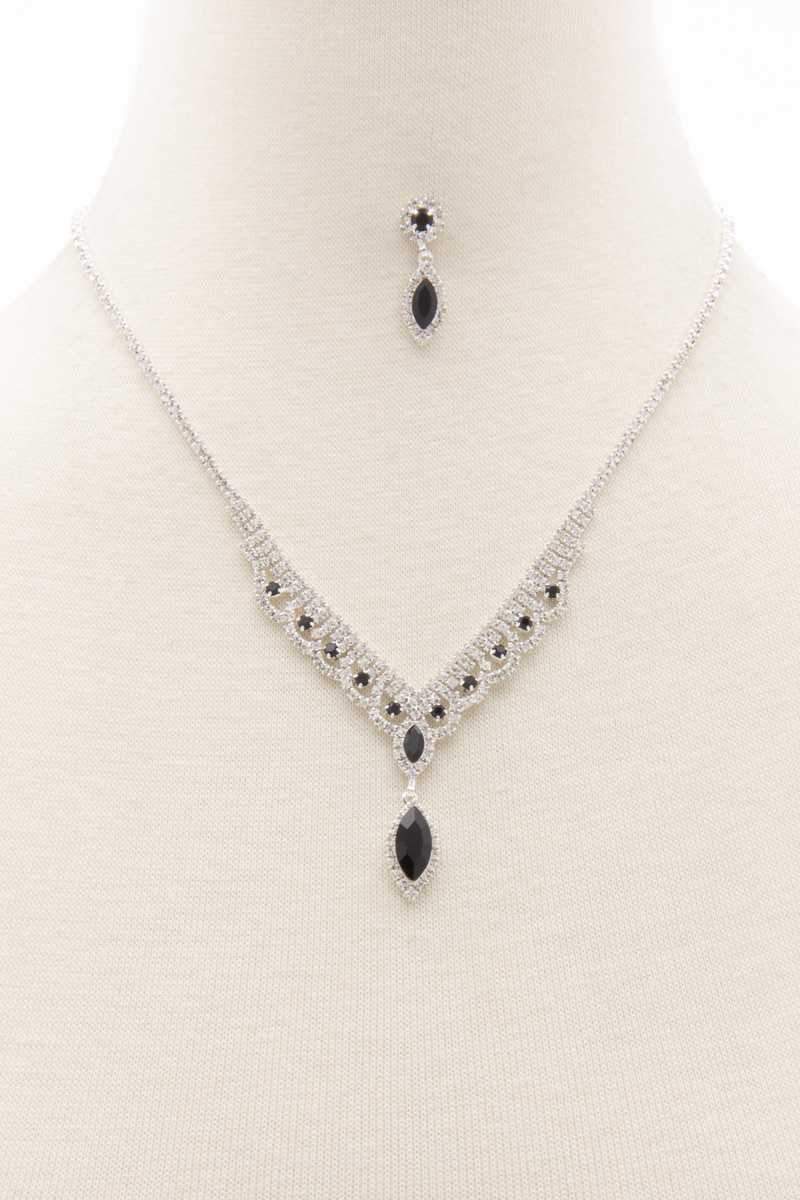 Marquise Shape Rhinestone Necklace Blue Zone Planet