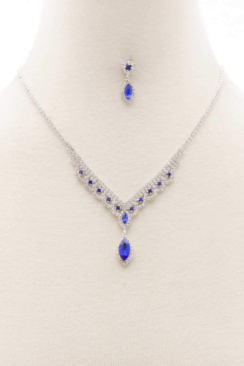 Marquise Shape Rhinestone Necklace Blue Zone Planet