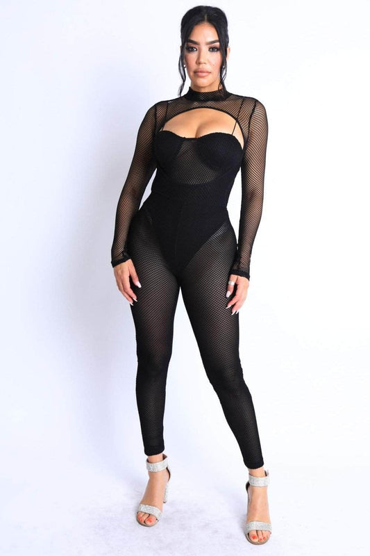 Mesh Crop Jumpsuit Set Blue Zone Planet