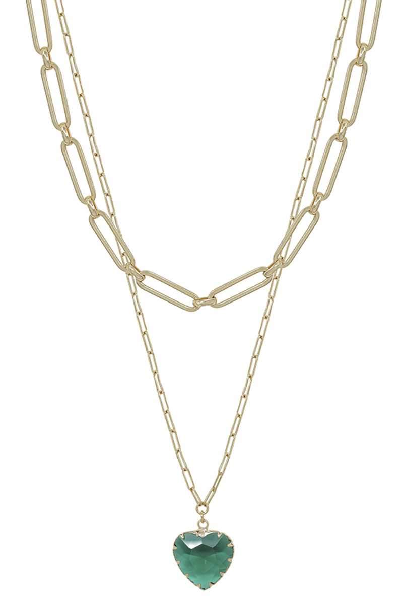 Metal Chain Heart Pendant 2 Layered Necklace Blue Zone Planet