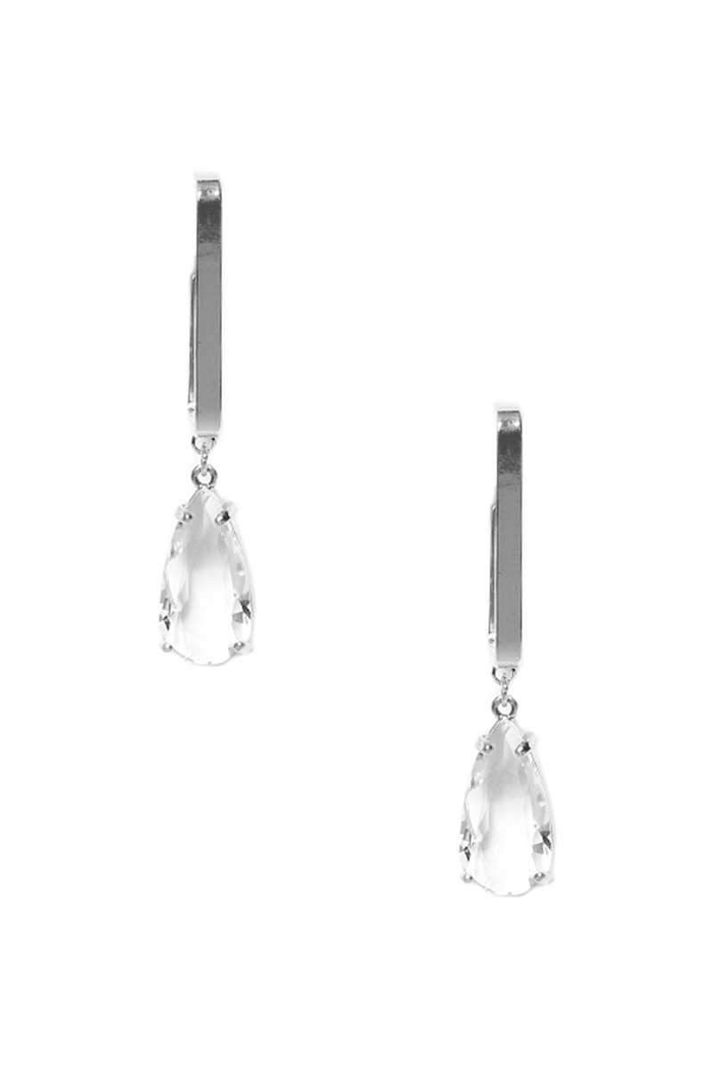 Metal Rectangle Clear Stone Dangle Earring Blue Zone Planet