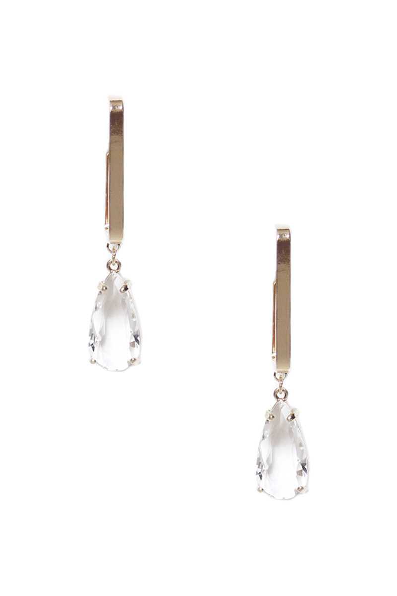 Metal Rectangle Clear Stone Dangle Earring Blue Zone Planet