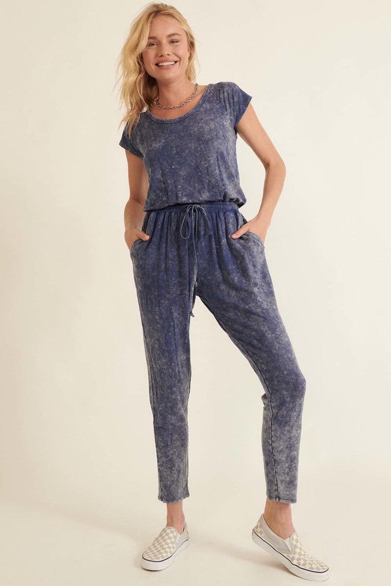 Mineral Washed Finish Knit Jumpsuit Blue Zone Planet