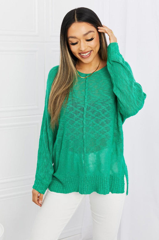 Mittoshop Exposed Seam Slit Knit Top in Kelly Green BLUE ZONE PLANET