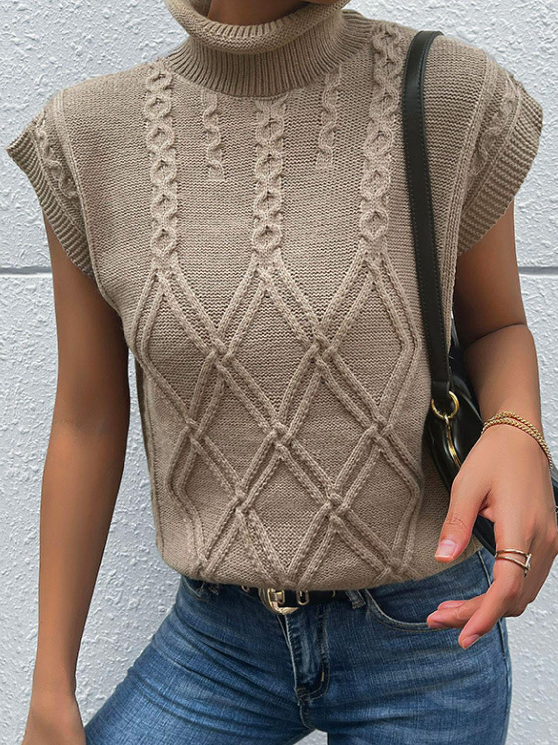 Mixed Knit Turtleneck Sweater Vest BLUE ZONE PLANET