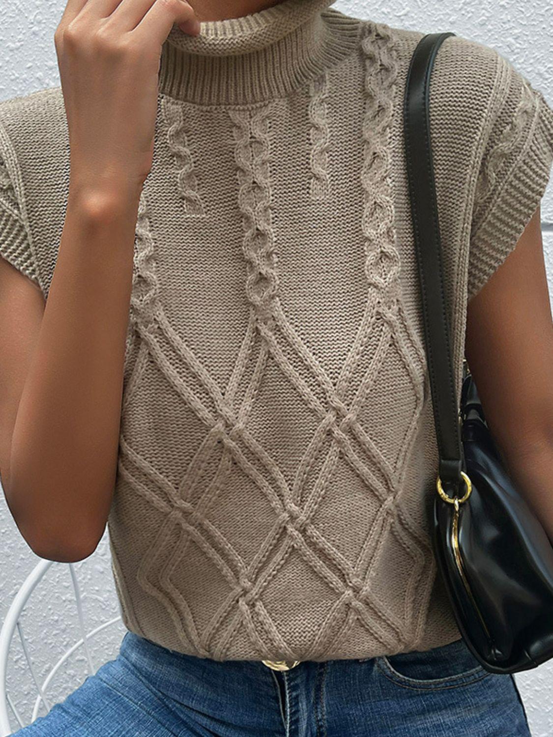 Mixed Knit Turtleneck Sweater Vest BLUE ZONE PLANET