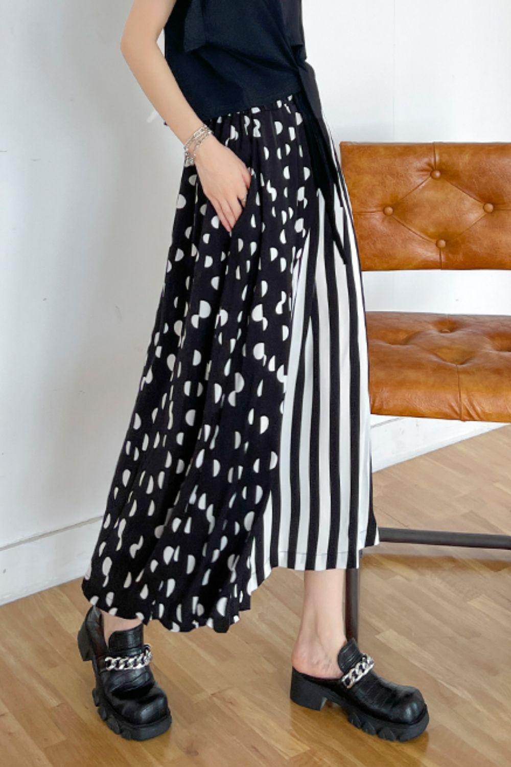 Mixed Print Cropped Culottes with Pockets BLUE ZONE PLANET