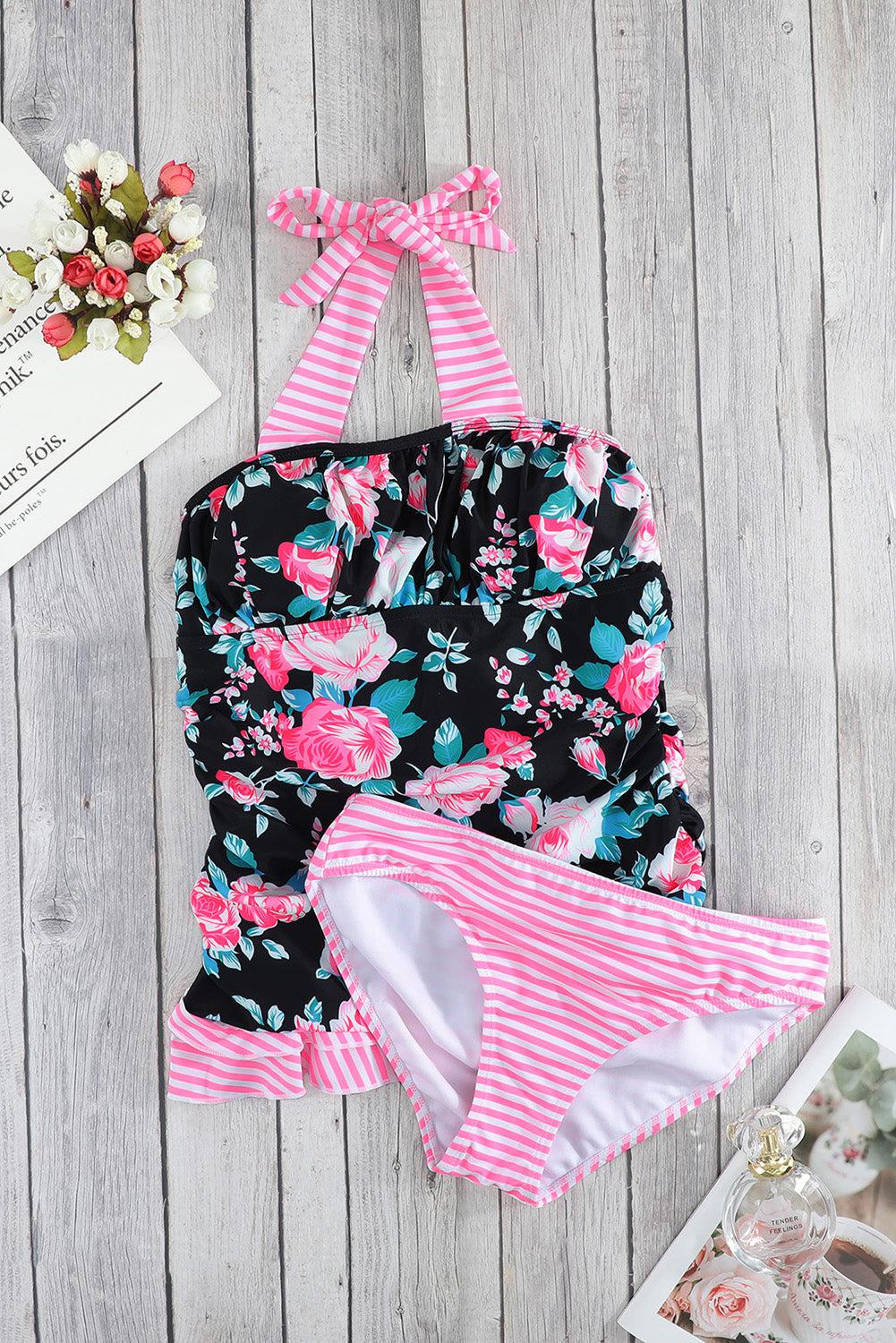 Mixed Print Tie-Back Two-Piece Swimsuit BLUE ZONE PLANET