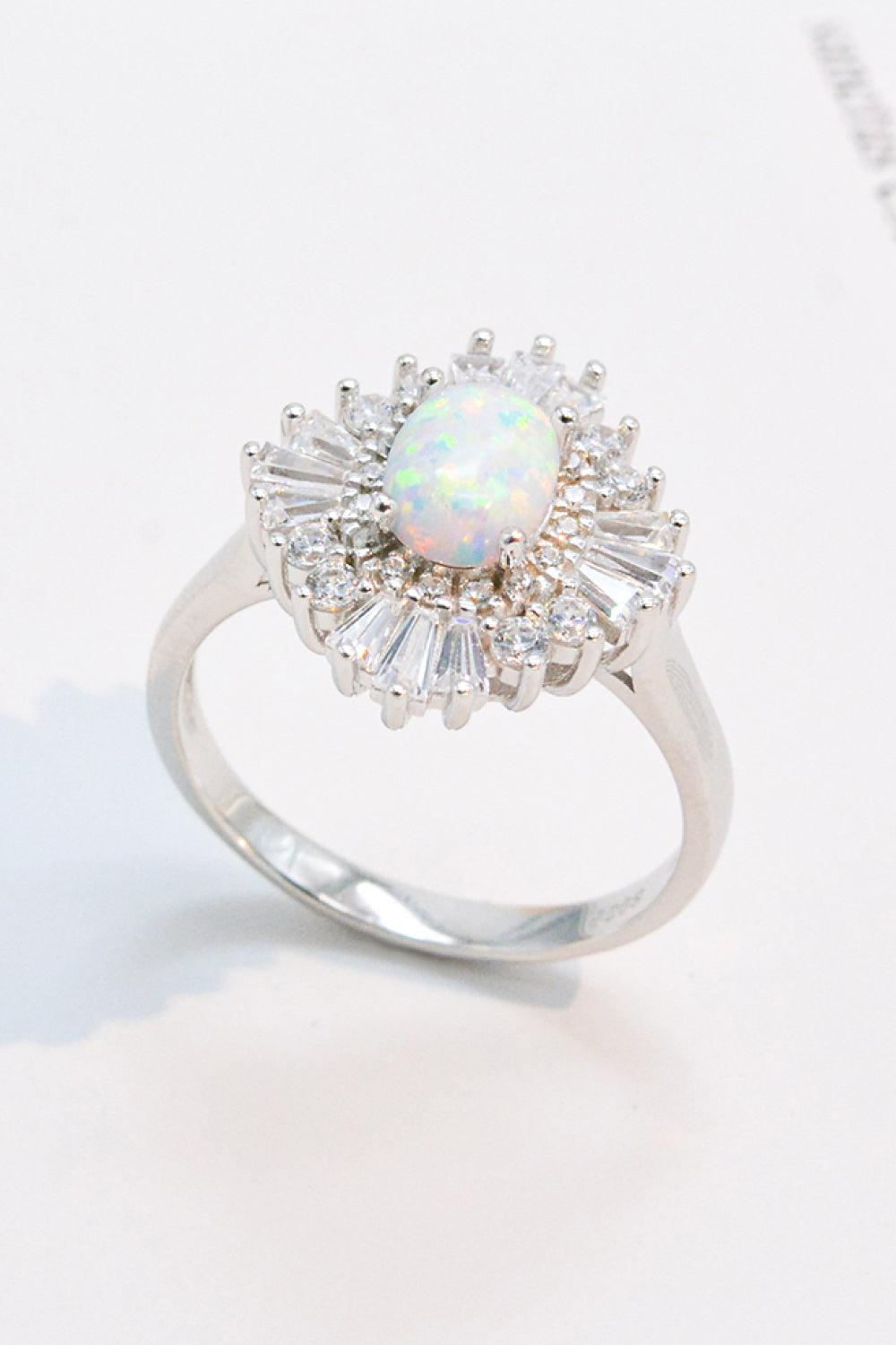 Modern 925 Sterling Silver Opal Halo Ring BLUE ZONE PLANET