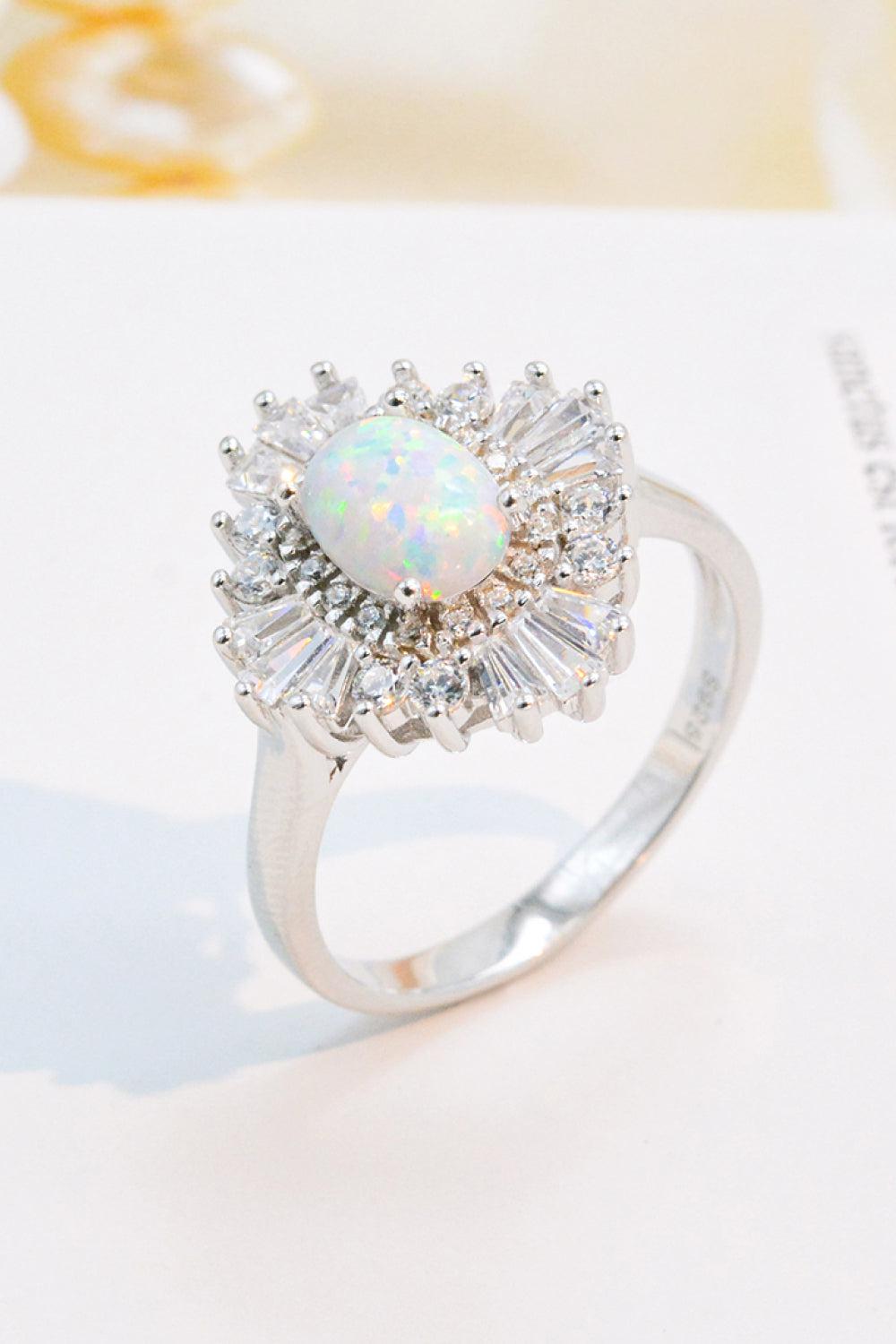 Modern 925 Sterling Silver Opal Halo Ring BLUE ZONE PLANET