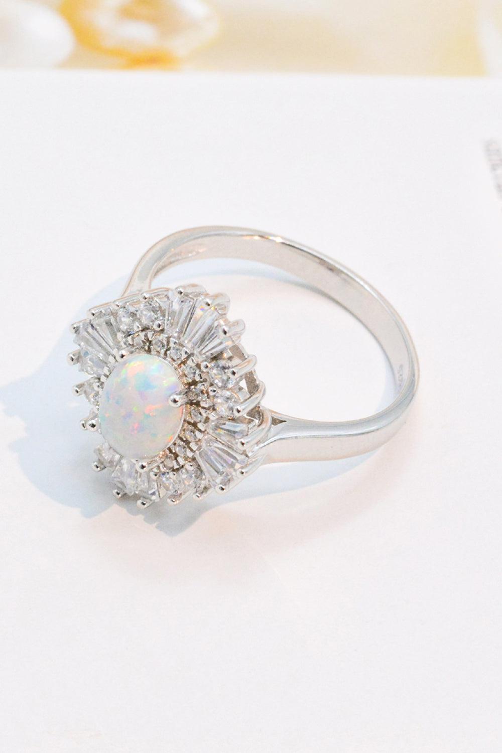 Modern 925 Sterling Silver Opal Halo Ring BLUE ZONE PLANET