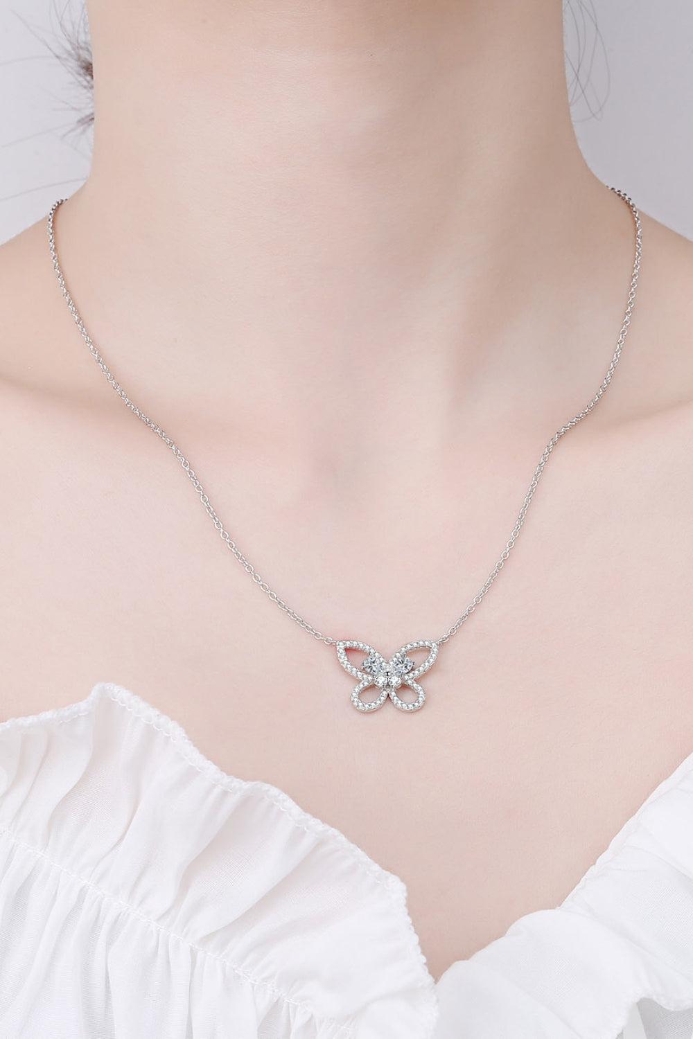 Moissanite Butterfly Pendant Necklace BLUE ZONE PLANET