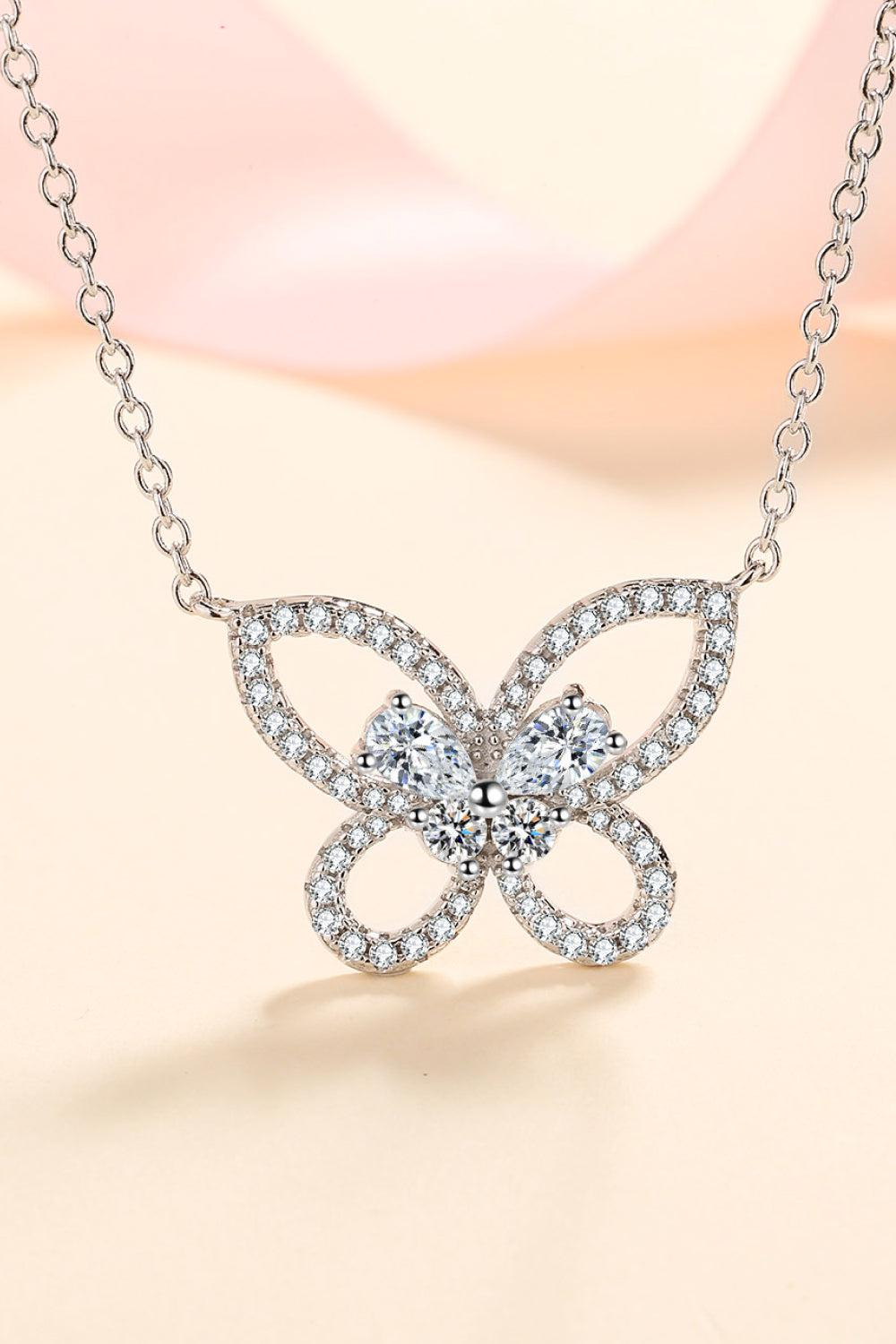 Moissanite Butterfly Pendant Necklace BLUE ZONE PLANET