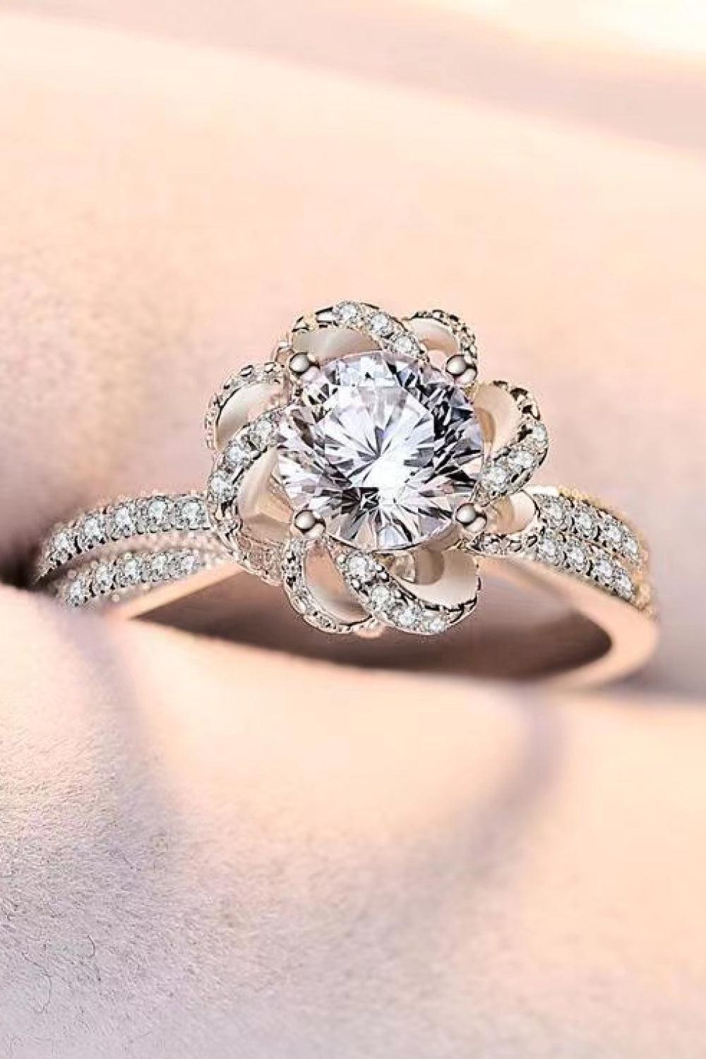 Moissanite Floral 18K Platinum-Plated Ring BLUE ZONE PLANET