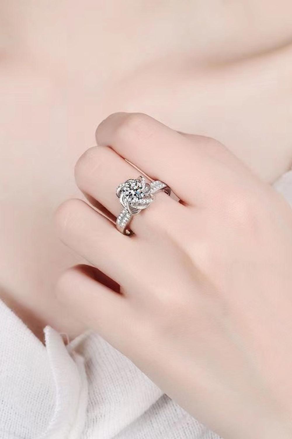 Moissanite Floral 18K Platinum-Plated Ring BLUE ZONE PLANET