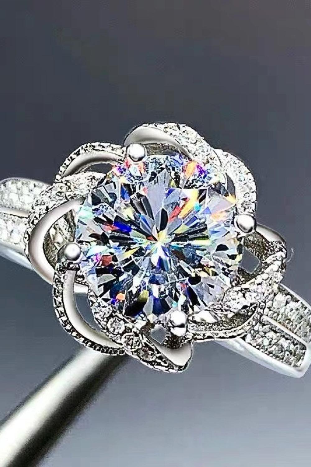 Moissanite Floral 18K Platinum-Plated Ring BLUE ZONE PLANET