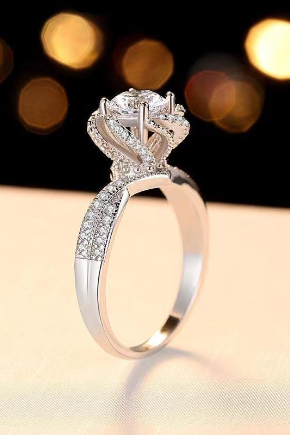 Moissanite Floral 18K Platinum-Plated Ring BLUE ZONE PLANET