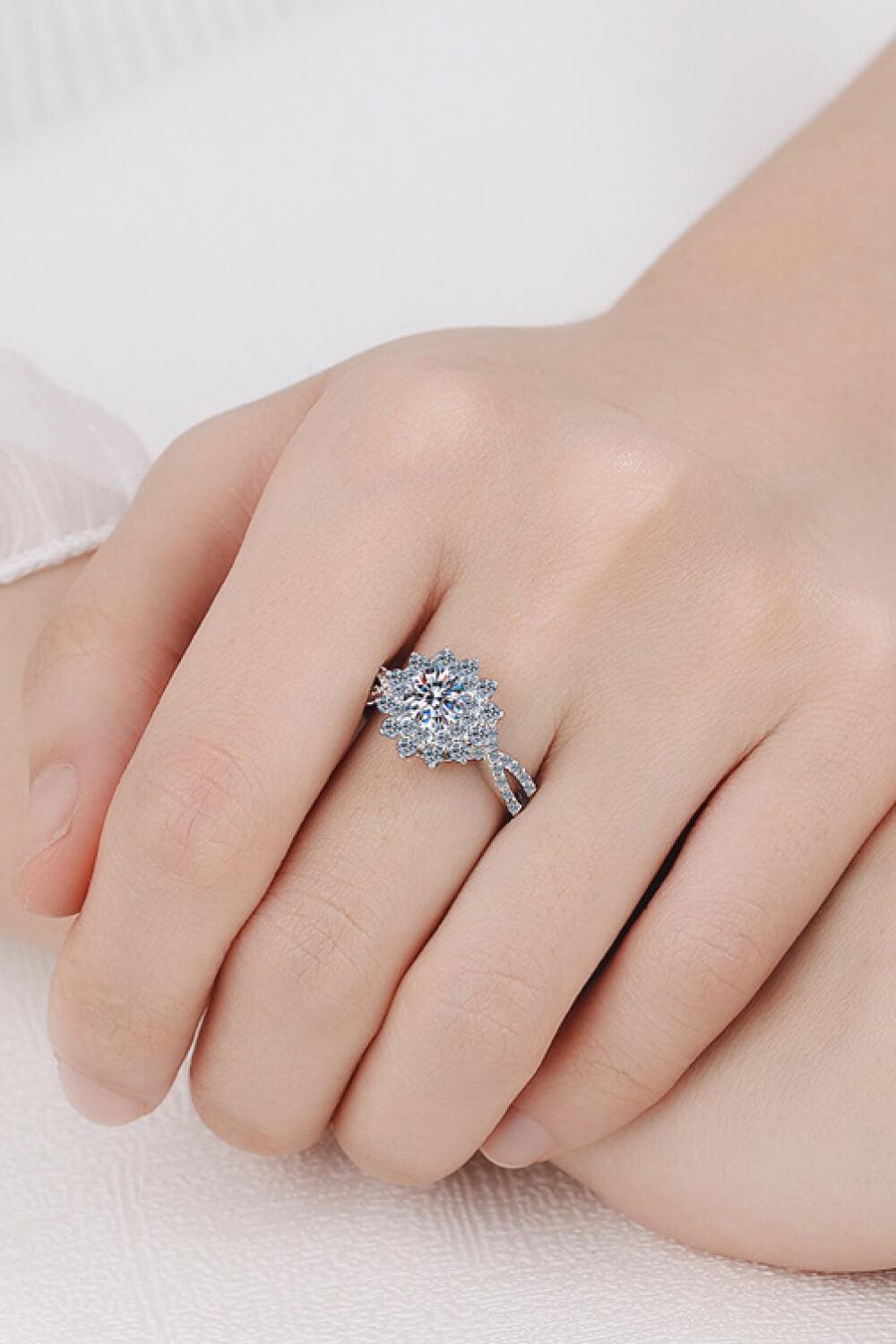 Moissanite Flower-Shape Split Shank Ring BLUE ZONE PLANET