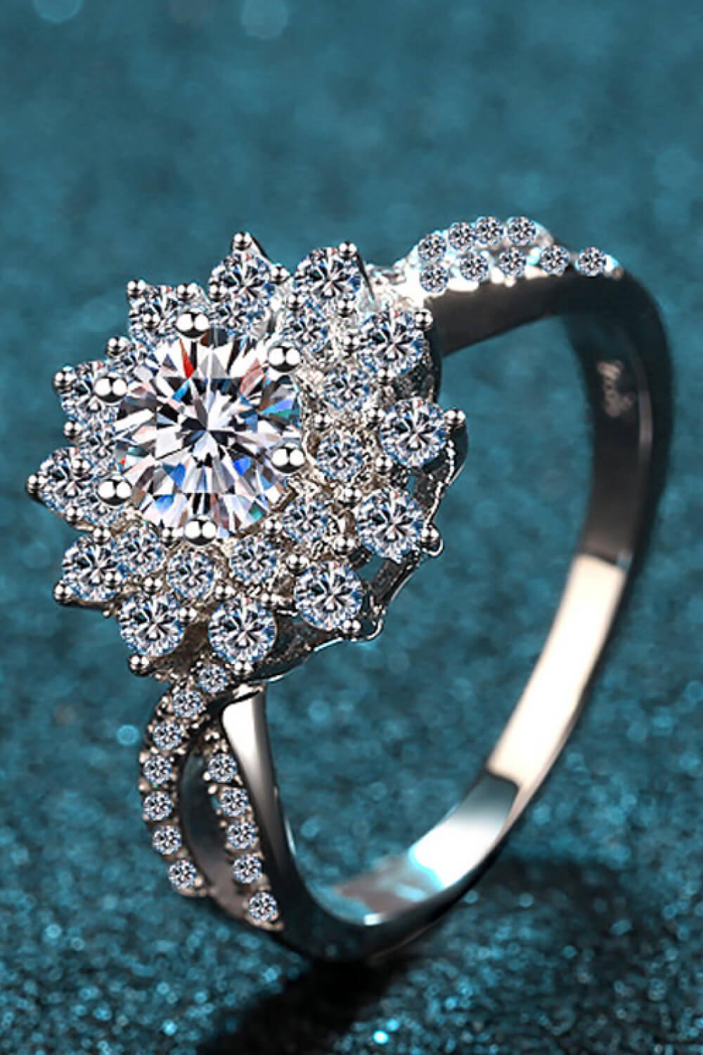 Moissanite Flower-Shape Split Shank Ring BLUE ZONE PLANET