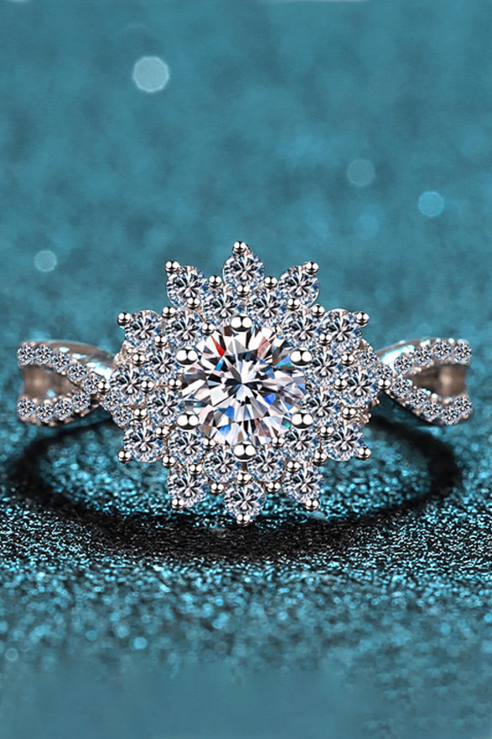 Moissanite Flower-Shape Split Shank Ring BLUE ZONE PLANET