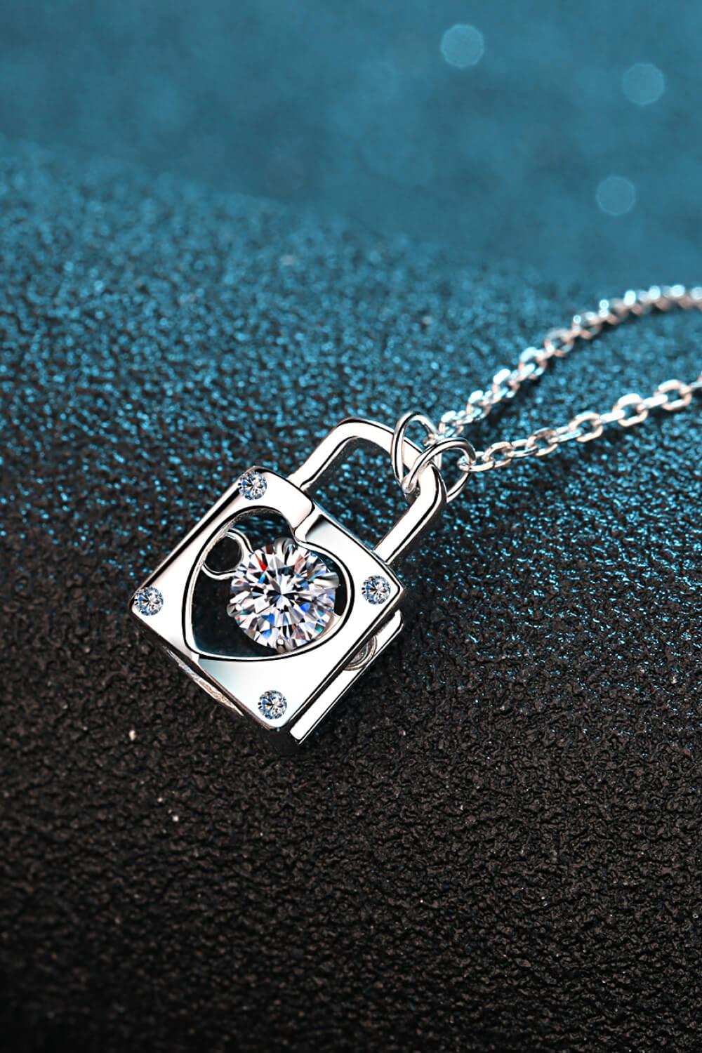 Moissanite Lock Pendant Necklace BLUE ZONE PLANET