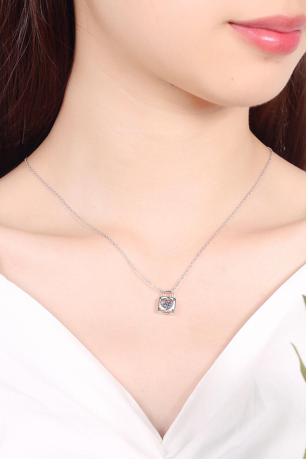 Moissanite Lock Pendant Necklace BLUE ZONE PLANET